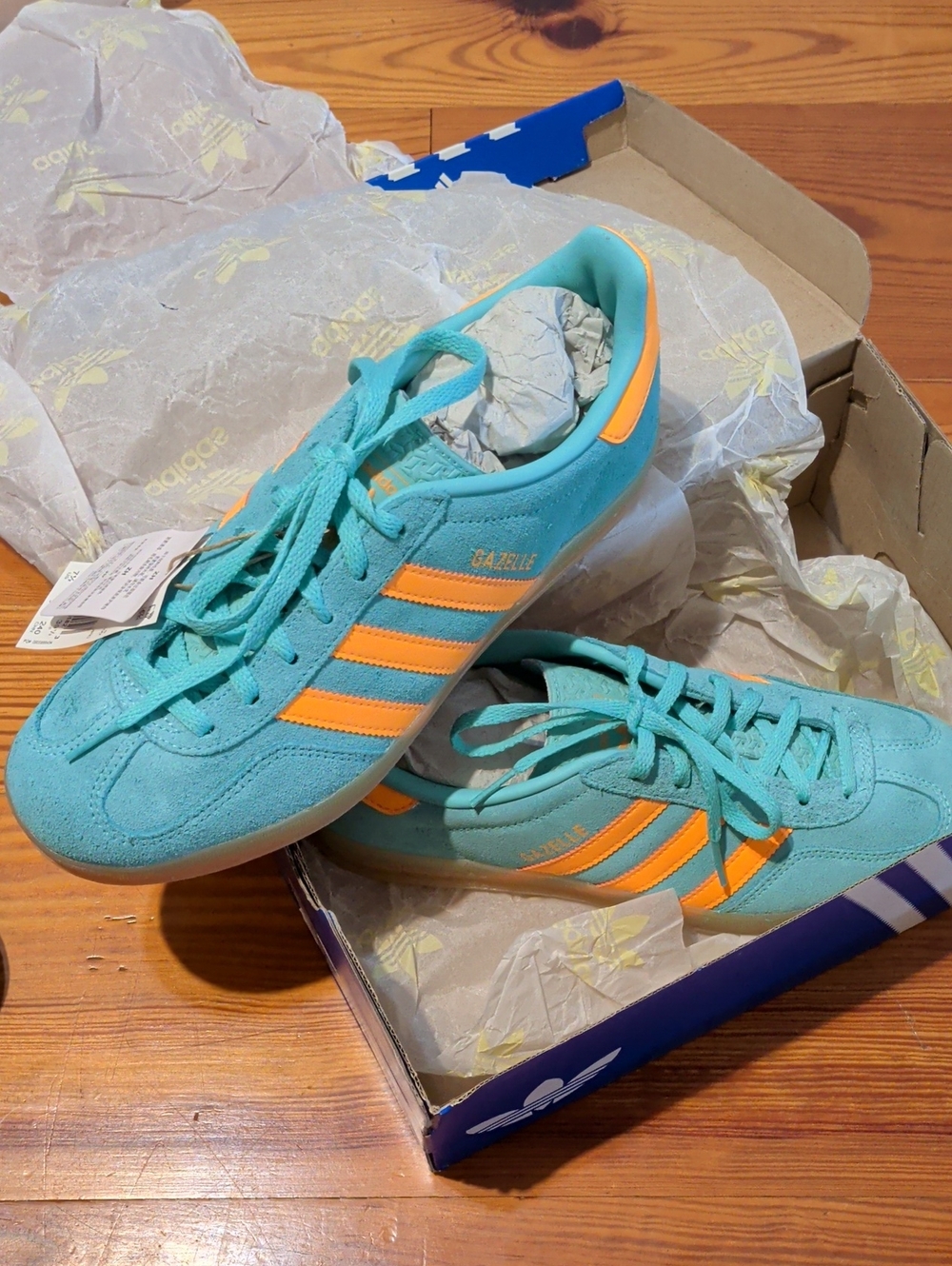 adidas Gazelle Indoor W Teal with Orange Stripes - Picture 6 of 6